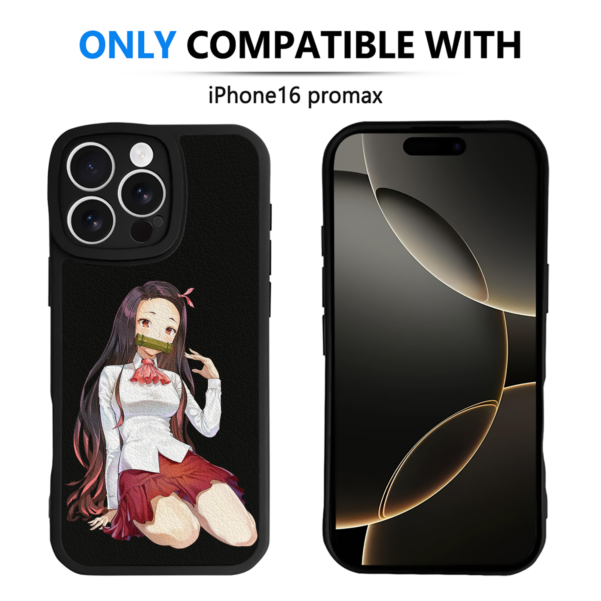 （画像用） 鬼滅の刃（きめつのやいば）竈門 禰󠄀豆子／かまど ねずこ Kamado Nezuko 【iPhone 16シリーズ対応】シリコンスマホケース（レザー調） 材質：シリコン